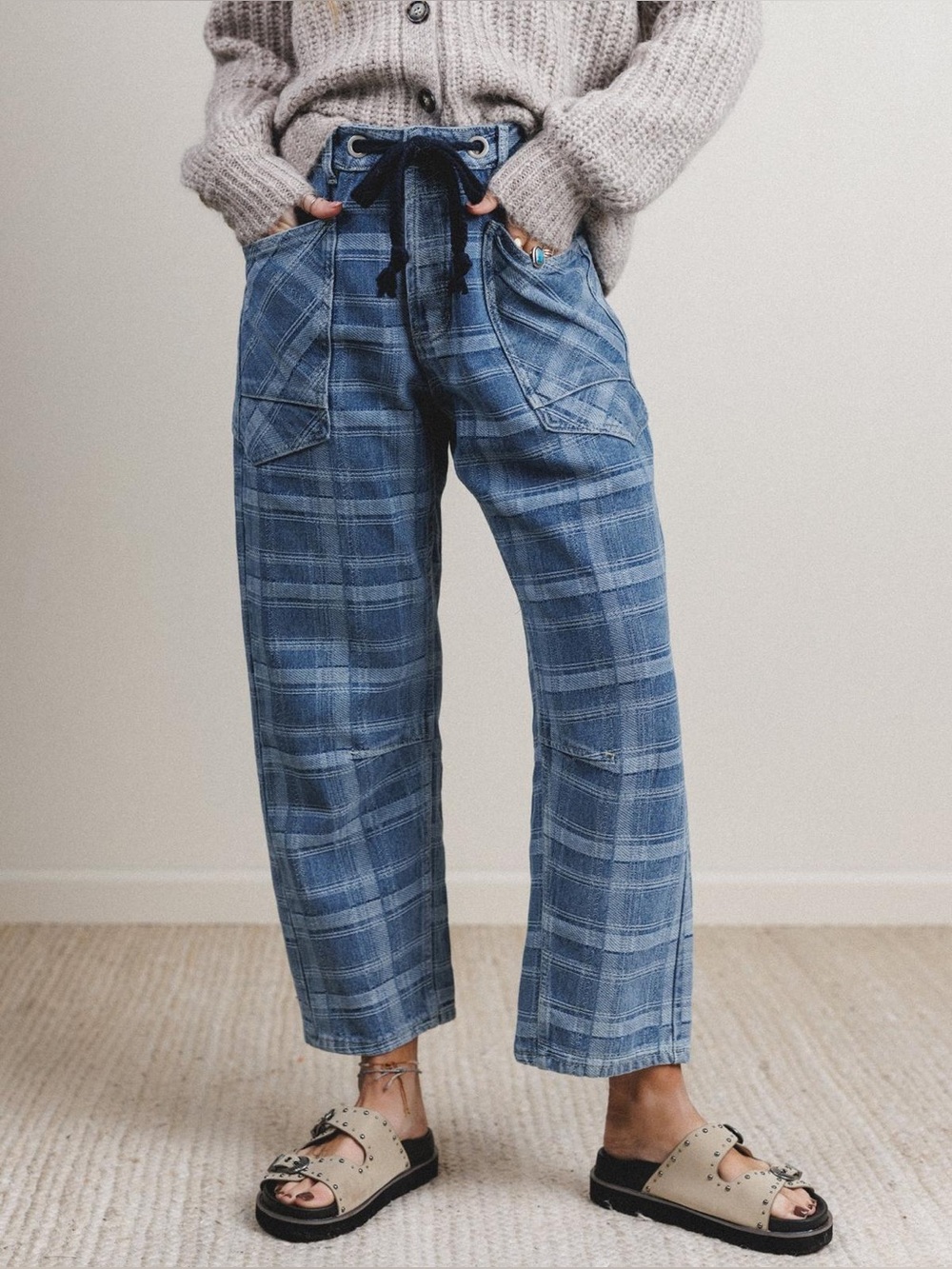 We The Free | Moxie Plaid Pull On Barrel Jeans Sz 26